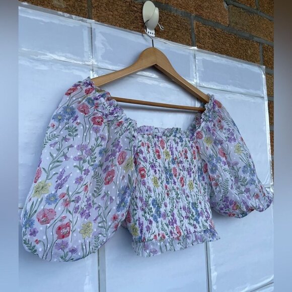 Saylor Teryn multi color floral ruffle smocked top XS - Picture 10 of 13
